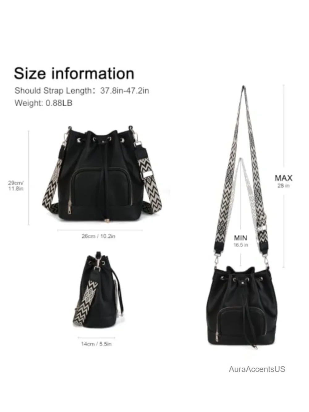 Faux Leather Crossbody Bucket Bag Medium Shoulder Purse